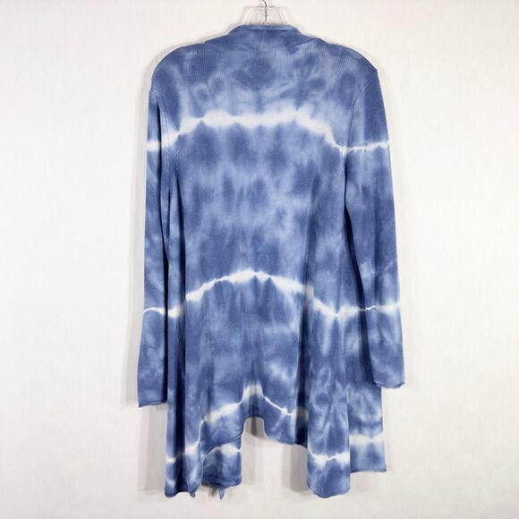 Neiman Marcus Medium Cardigan Sweater Open Front Knit Blue Tie‎ Dye Mid 356 - Picture 2 of 8